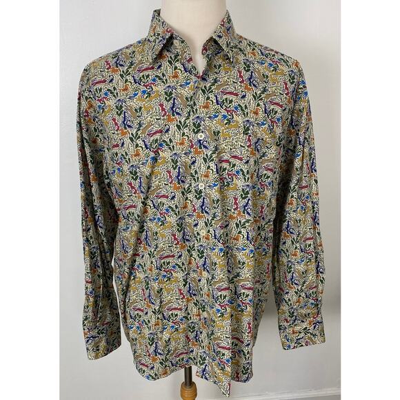 Men Alan Flusser deer paisley floral all-over graphic print button up shirt L - Picture 2 of 5